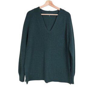 ATHLETA Women's VNeck Switchback Pullover Sweater Dark Green M Merino Wool Blend